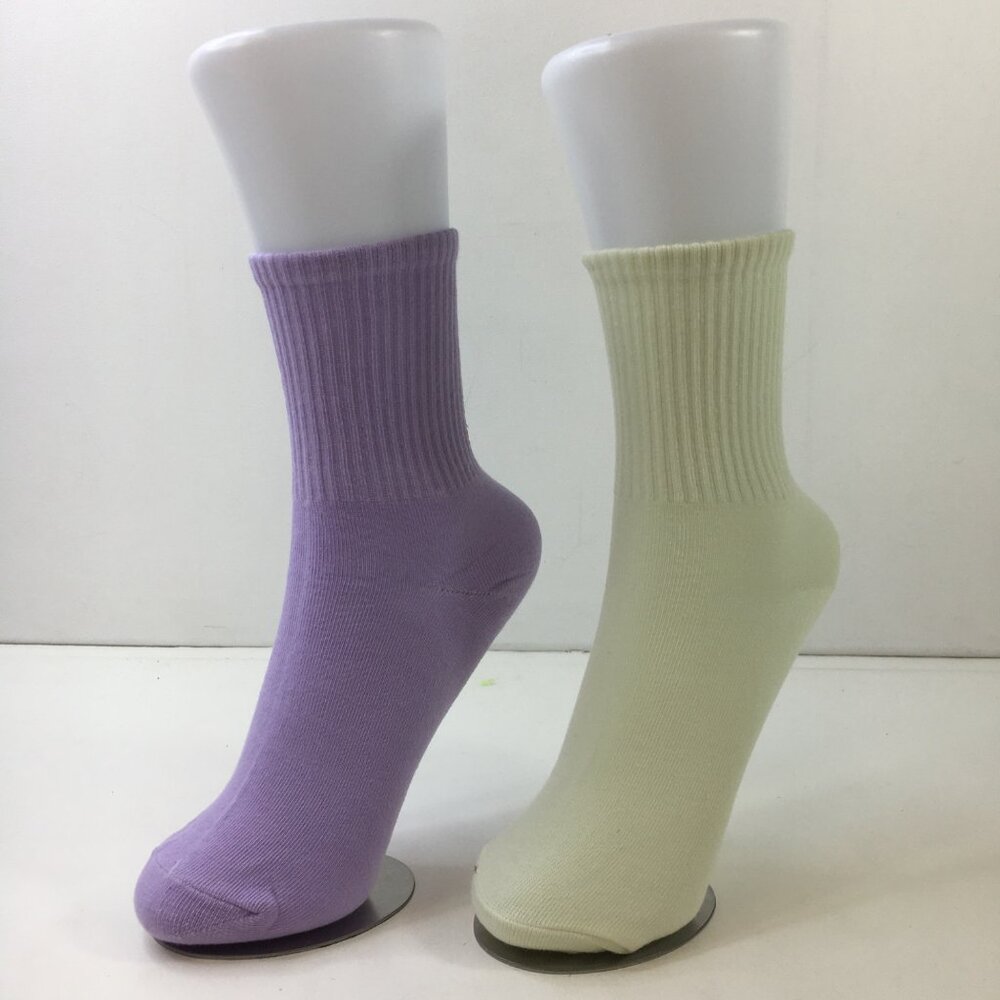 Womens Crew Socks 2 Pack Ribbed Cuffs Purple Cream